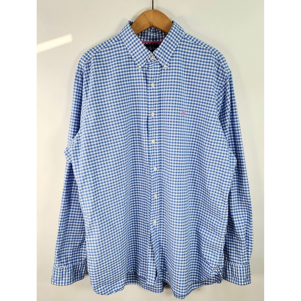 Ralph Lauren Shirt Men's XL Blue Classic Fit Button Down Gingham Preppy Pony